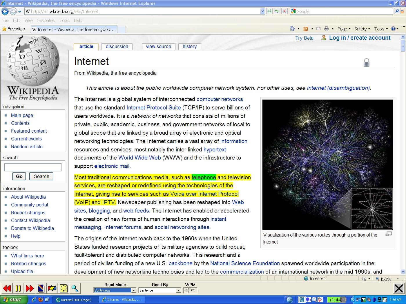 Wikipedia page in Kurzweil 3000
